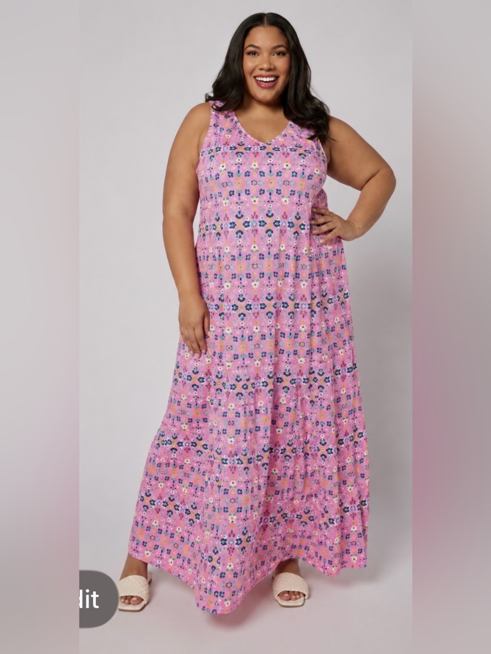 Chic Pink Maxi Dress with Tie-Dye Elegance